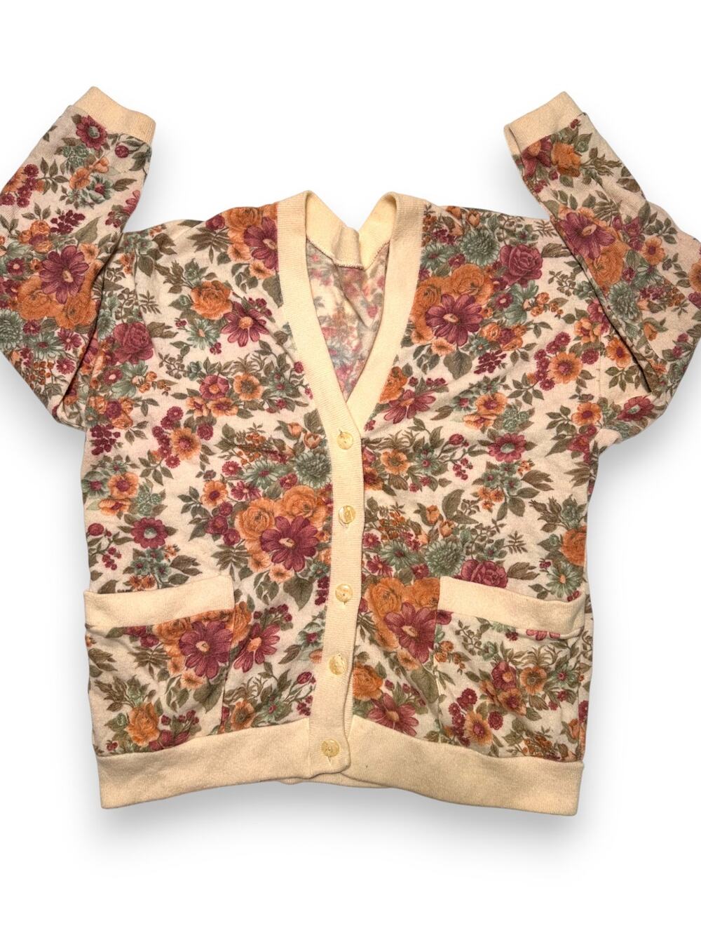 Vintage Italian Angora Wool Floral Cardigan Size Medium/Large
